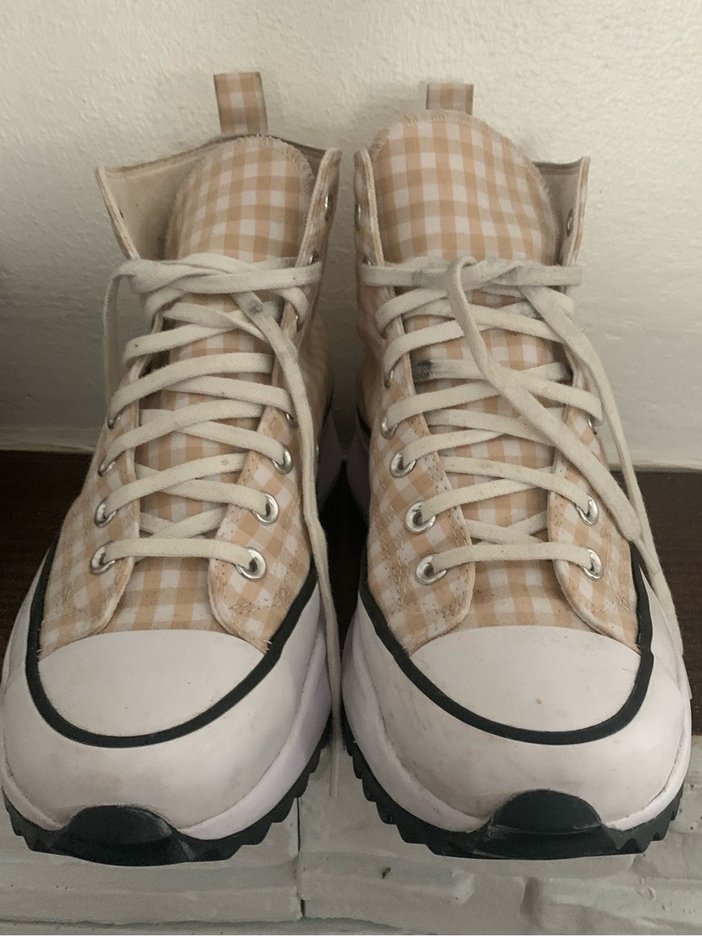 Converse Cream Gingham High-Top Sneakers